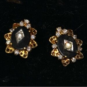 Vintage-Inspired Gold and Black Floral Earrings